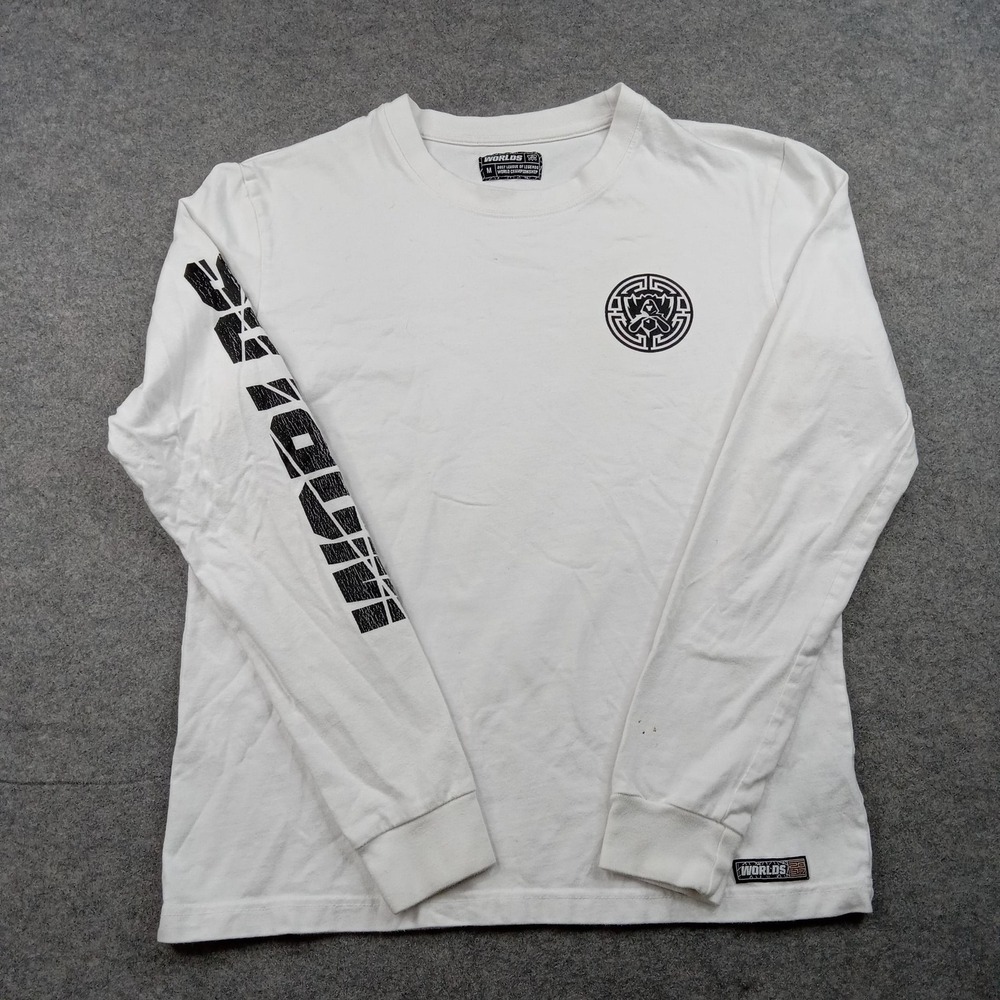 League Of Legends‎ Shirt Mens Medium White 2017 Worlds Long Sleeve Tee Con Fest